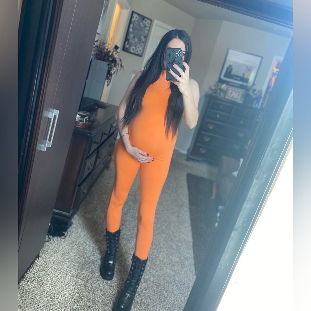Bumpsuit Orange Gia Zip Maternity Jumpsuit New XS